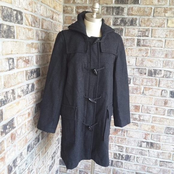 J.CREW Hooded Winter Peacoat BLACK sz M - Picture 1 of 5